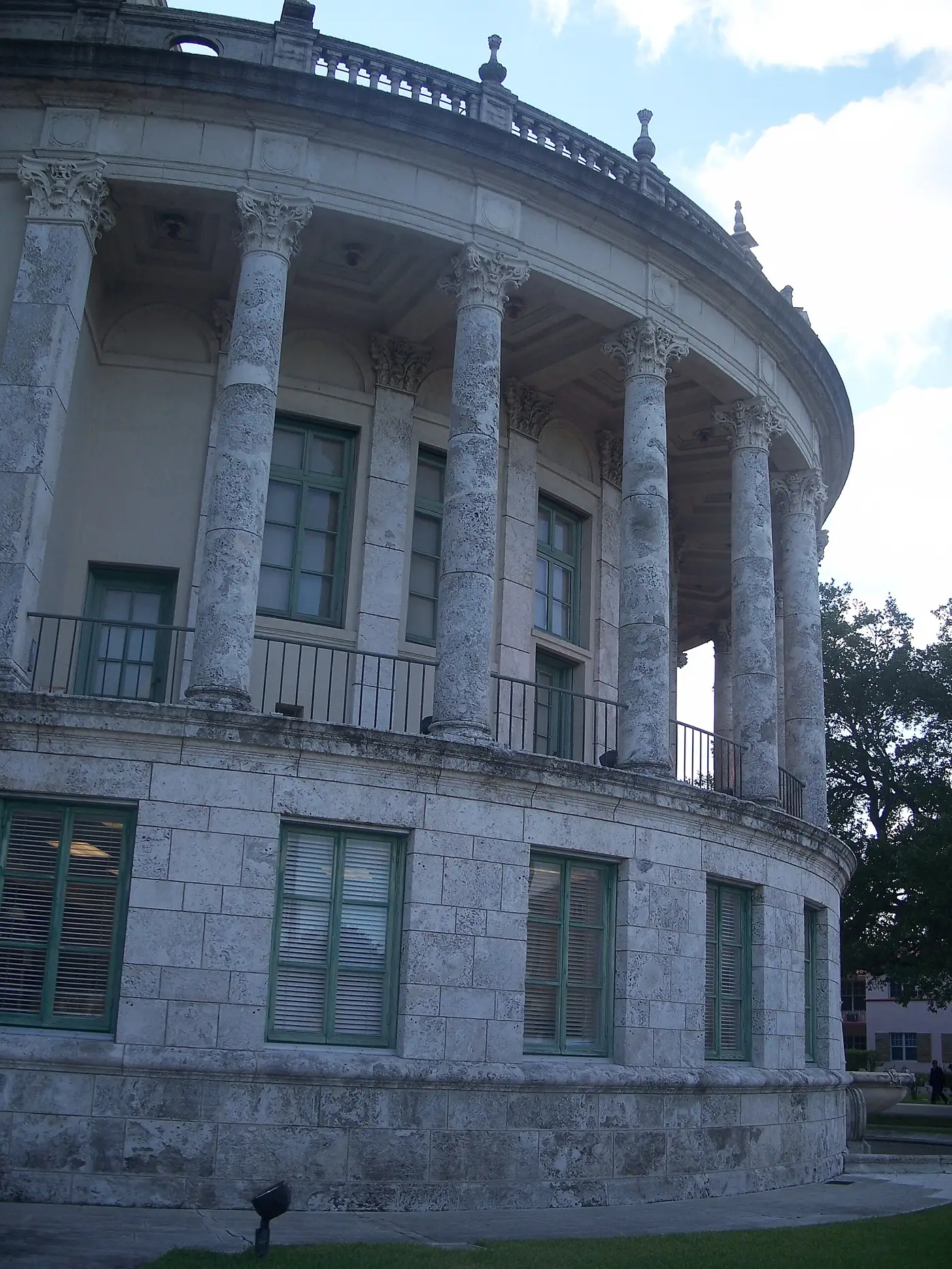 The curved colonnade of Coral Gables City Hall on Biltmore Way, next door to the Development Services Center.