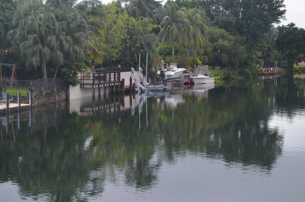 Docks and boats along the Coral Gables Waterway.
