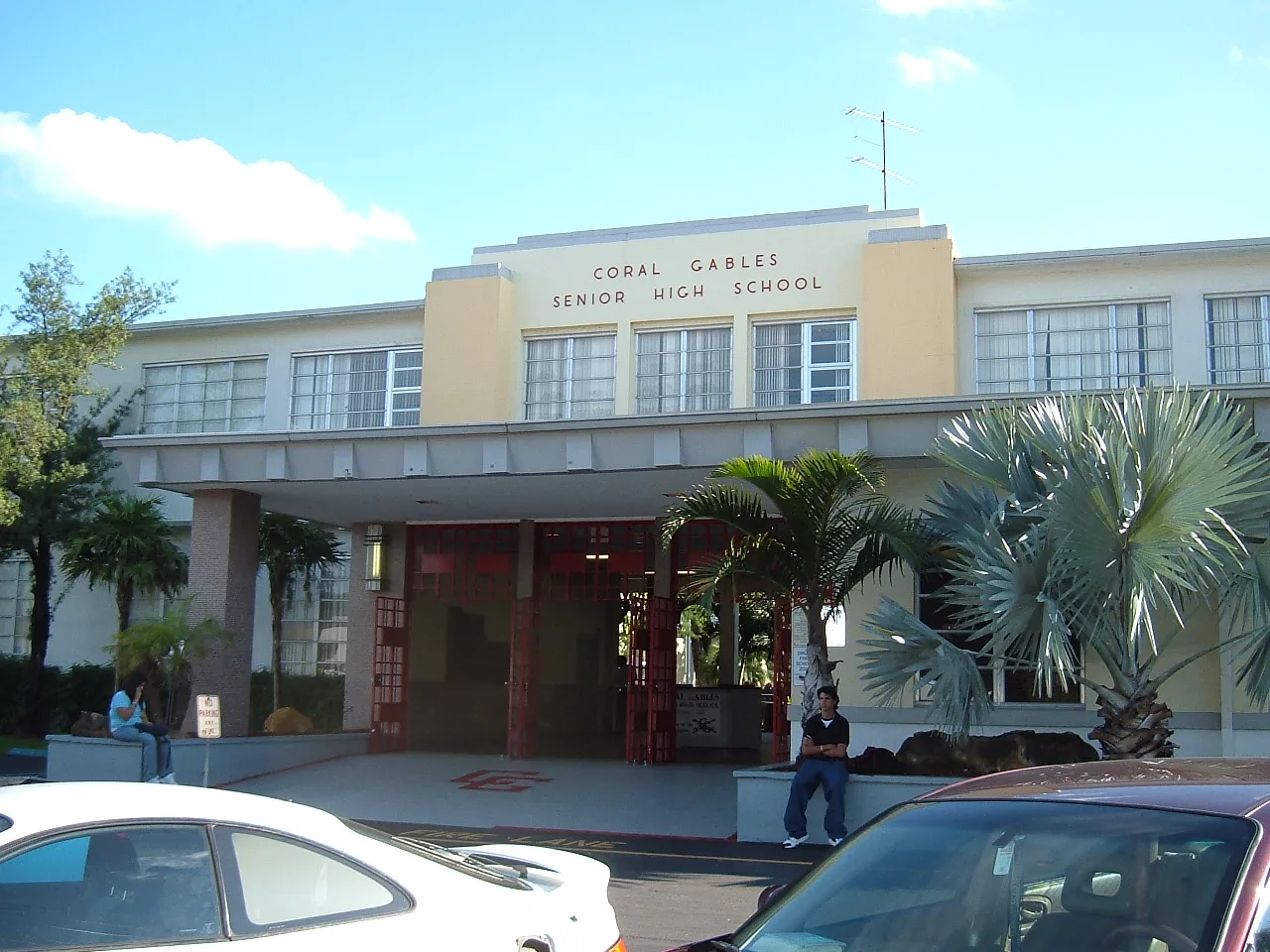 The front entrance of Coral Gables Senior High School on Bird Road.