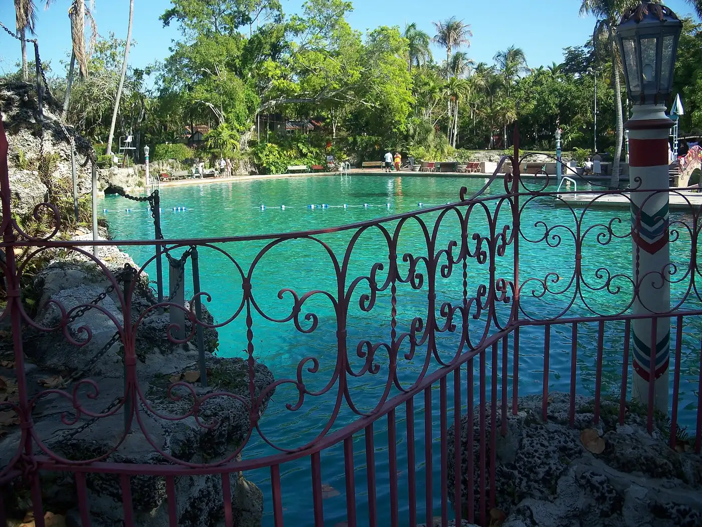 The spring-fed Venetian Pool, with its coral rock grottoes and palms, on De Soto Boulevard in Coral Gables.