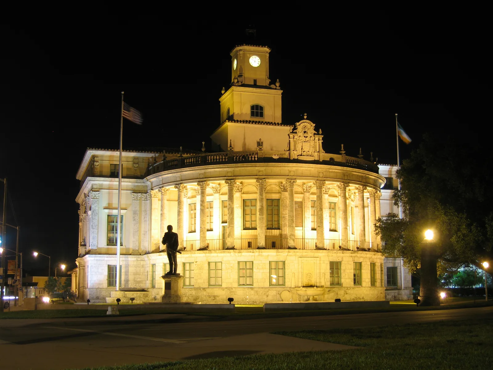 Coral Gables City Hall lit up at night