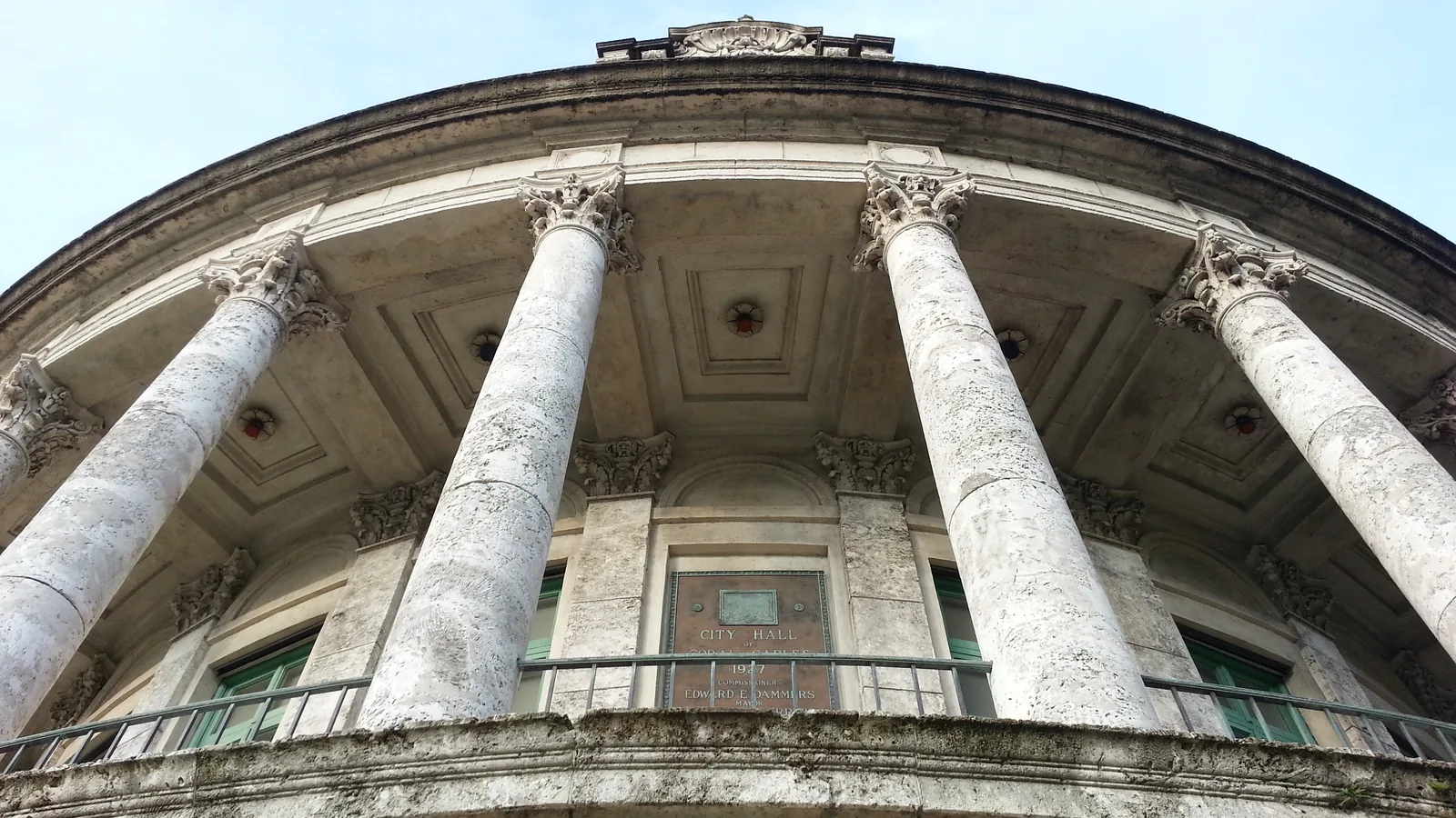 The columns of Coral Gables City Hall on Biltmore Way